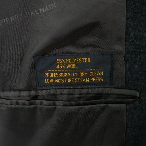Pierre Balmain Wool Blend Suit Jacket Gray W Blue White Red Striped 46R 2 Button - Picture 9 of 13